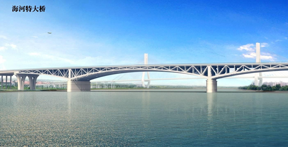 2、濱海新區(qū)西外環(huán)高速公路（津漢高速-海景大道段）工程  海河特大橋（效果圖）